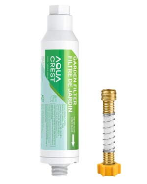 AQUA CREST Garden Hose Water Filter for Plants, NSF/ANSI Certified, Reduces Chlorine, Odor, Improves Plant Health, Suitable for Gardening, Farming and Pets, with Flexible Hose Protector AQUA CREST Garden Hose Water Filter for Plants, NSF/ANSI Certified, Reduces Chlorine, Odor, Improves Plant Health, Suitable for Gardening, Farming and Pets, with Flexible Hose Protector