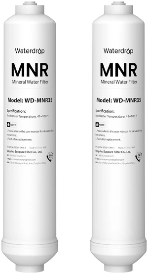 Waterdrop MNR35-2 Remineralization Filter Compatible with RO System, 1/4" & 3/8" Quick Connect Filter for Undersink RO Water Filter, Restore Essential Minerals, 9-12 Month Lifetime, 2-Pack Waterdrop MNR35-2 Remineralization Filter Compatible with RO System, 1/4" & 3/8" Quick Connect Filter for Undersink RO Water Filter, Restore Essential Minerals, 9-12 Month Lifetime, 2-Pack
