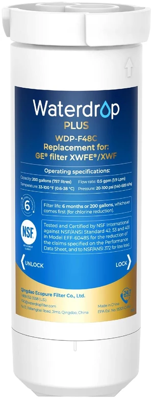 Waterdrop Plus XWFE® Water Filter, Replacement for GE® XWFE®, Built-in Chip, NSF 401&53, Certified to Reduce Lead&RFAS, Replacement for GE® XWFE/XWF, Compatible with GNE27, GFE26 Series Refrigerators Waterdrop Plus XWFE® Water Filter, Replacement for GE® XWFE®, Built-in Chip, NSF 401&53, Certified to Reduce Lead&RFAS, Replacement for GE® XWFE/XWF, Compatible with GNE27, GFE26 Series Refrigerators
