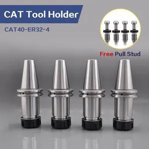SFX New 4 Pcs CAT40 Collet Chuck CNC Machine Equipment 4Pcs NEW CAT40-ER32-4 Tool Holder Free Send Pull Stud Retention Knob