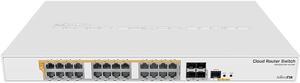 Mikrotik CRS328-24P-4S+RM 24 port Gigabit Ethernet router/switch with four 10Gbps SFP+ ports in 1U rackmount case, Dual Boot and PoE output, 500W