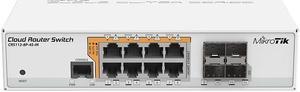 MikroTik - CRS112-8P-4S-IN - Cloud Router Switch 112-8P-4S-IN with QCA8511 400MHz CPU, 128MB RAM, 8x Gigabit LAN with