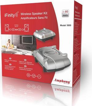 Amphony Wireless Speaker Kit with two Wireless Amplifiers (New Model), Makes Surround Speakers Wireless, 2x80 Watts, 300ft range, Connect to any Audio Source, Better-than Bluetooth Digital Wireless