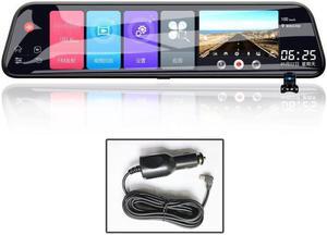 D50 12 inch Rearview Mirror Driving Recorder Intelligent Voice Control Front and Rear Dual-record Reversing Images Built-in 16GB Car Charger Power Supply
