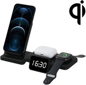 Multifunction Wireless Charger C100 5 In 1 Clock Wireless Charger Charging Holder Stand Station For iPhone  Apple Watch  AirPods