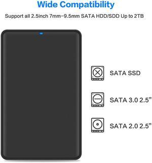 SUNMMENCO USB 3.0 to SATA 2.5 " HDD  SSD High-Speed Transparent External Enclosure Black Mobile Hard Disk Case SATA External Hard Drive Enclosure Tool Free for 2.5 inch SATA HDD and SSD