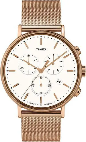 Timex Fairfield Chrono 41mm Stainless Steel Rose-Gold/White Watch TW2T37200VQ