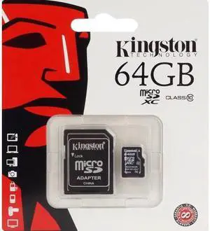 Kingston 64GB MicroSDXC UHS-I/U1 Class 10 Memory Flash Card with Adapter (SDC10G2/64GB)+ Retail Packing HK082