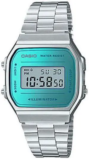 Casio Vintage Silver & Blue Digital Watch A168WEM-2VT