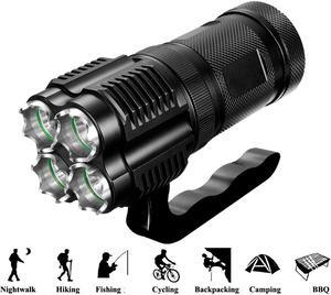 3000 Lumens High Power Tactical Handheld Flashlight Torch Rechargeable Bright Spotlight Waterproof CREE XML-T2 LED Searchlight Floodlight Light For Outdoor Camping Lantern Hiking Hunting Black