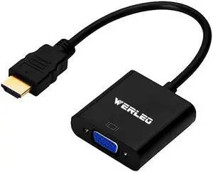 HDMI to VGA Converter Werleo Active 1080P HDMI Male to VGA Female Video Converter Adapter Cable For PC Laptop Desktop Computer HDTV Monitors Projectors DVD and other HDMI imput Black (1 Year Warranty)