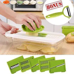 Vegetable Mandoline Slicer Cheese Grater Cutter for Potato Onion Tomato 5 Blades