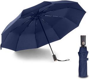 Werleo Newest 10 Ribs Travel Umbrella Golf Umbrella ,Best Compact Auto Open Close - 210T Finest Reinforced Windproof Umbrella,Foldable & Portable - Ultra Comfort Handle -  Blue