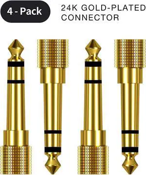 Gold Plated 6.35mm (1/4 inch) Male to 3.5mm (1/8 inch) Female 4-Pack,Stereo Jack Adapter, SMALLElectric Male to Female