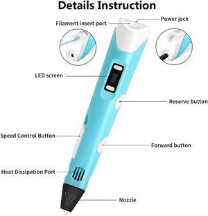 3D Pen, 3D Doodler Drawing Printing Printer Pen for Arts Crafts DIY Perfect Gift for Kids and Adults, Compatible with PLA ABS Filament,Safe and bright LED Display - Blue