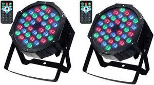 2 Pcs Disco Party Lights - LED Par Lights 36W DMX-512 RGB 36 LEDs Stage Lights DJ Light Sound Activated Projector Light Stage Lighting with IR Remote for Wedding Show Club Bar AC 110V-220V