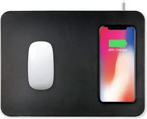 Wireless Charger & Mouse Pad 2 in 1 Design for iPhone X / 8 / 8 Plus, Samsung Note 8 / S8 / S8+ / S8 plus / S7 / S6 Edge, Nexus 7 / 6 / 5 & All Qi Enabled Devices - BLACK [NO AC ADAPTER]