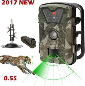 Game Trail Camera 1080P 12MP with Sound Scouting Camera with 2.4in LCD Screen No Glow Black Infrared Night Vision 0.5s Trigger Speed IP66 Waterproof for Wildlife Hunting Monitoring Security