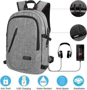 Travel Laptop Backpack Business Laptop Backpack College School Backpack with USB Charging Port and Lock &Headphone interface Water-resistant Laptop Bag for Women and Men Fits up to 15.6-Inch Laptop