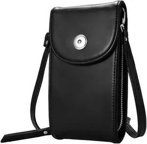 Crossbody Cell Phone Bag, Cellphone Wallet Purse PU Leather 3 Layers Storage Phone Pouch Women Handbag with Shoulder Strap for iPhone 6,7 Samsung S7 S6 Smartphone under 5.5 Inch Black