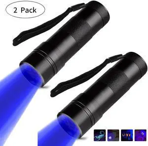2 Pack Blacklight Flashlight Scorpion UV Flashlight, Ultraviolet LED Flashlight, Pet Urine and Stains Detector, Scorpion Hunting, 3 Light Modes with Zoom Function