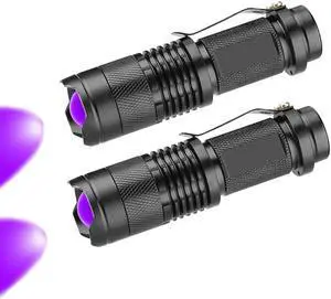 2 Pack Blacklight Flashlight Scorpion UV Flashlight, Ultraviolet LED Flashlight, Pet Urine and Stains Detector, Scorpion Hunting, 3 Light Modes with Zoom Function