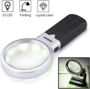 LED Lighted Hands Free Magnifying Glass with Light Stand - 3X 4.5X Large Handheld Illuminated Magnifier For Reading, Inspection, Soldering, Needlework, Repair, Hobby & Crafts
