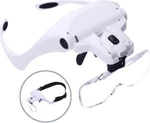 Headband Magnifier With LED Light, Handsfree Reading Head Mount Magnifier Glasses Light Bracket 5 Replaceable Lenses for Reading, Jewelry Loupe, Watch Electronic Repair 1.0X 1.5X 2.0X 2.5X 3.5X