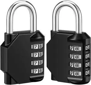 Combination Lock, 4 Digit Anti Rust Padlock Set, Weatherproof Lock Padlock, Gate Lock, Gym Lock, Locker Lock for School, Gym & Sports Locker, Outdoor Storage - 2 Pack