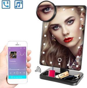 Makeup Mirror with Wireless Bluetooth Speaker USB Chargeable with LED Lights Mirror Removable 10x Magnifier 180° Rotation Vanity Mirror with Lights