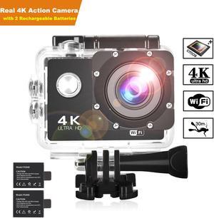 Action Camera 4K 30m Underwater Camera 16MP Wifi Sport Camera 170°Wide Angle Waterproof Camera With 2x1350 mAh Rechargeable Batteries And Full Accessories Compatible With GoPro