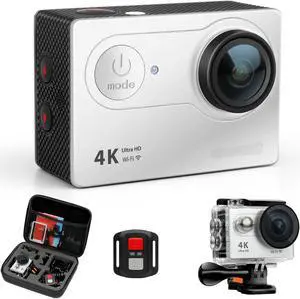 Action Camera 4K WiFi Ultra HD Waterproof Sport Camera 12 MP 170 Degree 2 Inch LCD Screen Remote Control 2Pcs Batteries 19 Accessories -Silver