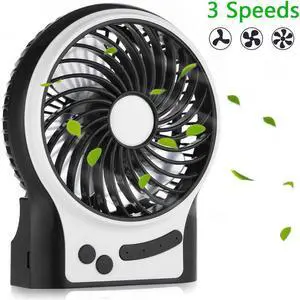 Battery Operated Fan 2-12 Working Hours Personal Handheld Rechargeable Portable Fan 3 Speeds Small Desk Fan with Internal and Side Light Cooling for Travel Camping Boating Fishing