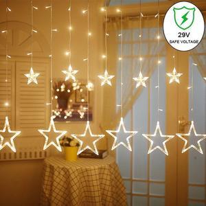 LED Star Curtain String Light, 138 LEDs Fairy Hanging Strip Lamp Window Christmas Light for Bedroom Kids Room Wedding Party Hallowen Birthday Tree Supplies