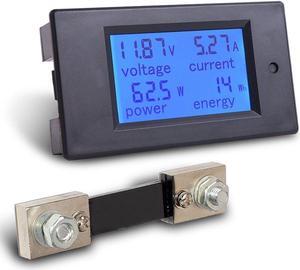 DC 6.5-100V 0-100A LCD Digital Display Ammeter Voltmeter Multimeter Volt Watt Power Energy Meter Blue with 100A / 75mV Shunt