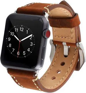 For Apple Watch Band 38mm Genuine Leather iWatch Bands Strap Vintage Brown with Stainless Metal Clasp for Apple Watch Series 3 Series 2 Series 1 Sport Edition
