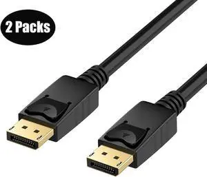 2 Pack DisplayPort to DisplayPort Cable 4K HD DP to DP Cable 6 Feet for Computer Desktop Laptop PC Monitor Projector Dell ASUS and More - Black