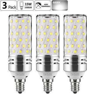 E12 LED Corn Bulbs,15W LED Candelabra Light Bulbs 120 Watt Equivalent, 1500lm, Daylight White 6000K LED Chandelier Bulbs, Decorative Candle Base E12 Non-Dimmable LED Lamp(3-Pack)