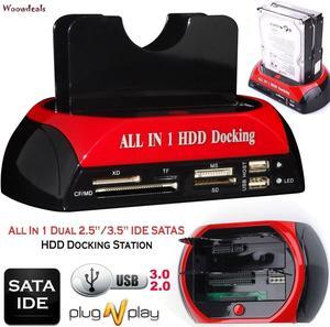 875J Dual Slots USB 2.0 to SATA IDE HDD Docking Station With Card Reader for 2.5 3.5 Inch IDE SATA Hard Drive (No Support the WD IED Hard Drive)