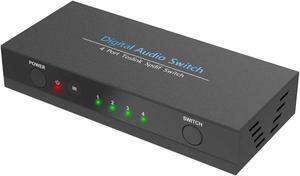 4 x 1 Optical SPDIF Switch Digital Audio Input 4 Port TOSLINK Switcher Box Selector with IR Control Power Adapter