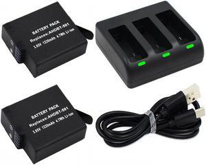 Replacement Battery (2-Pack) & Rapid 3-Channel Battery Charger for GoPro HERO (2018) / GoPro HERO 6 / HERO 5 Black (Compatible with Firmware v01.55, v01.57 and v02.00, v02.51, v02.60)
