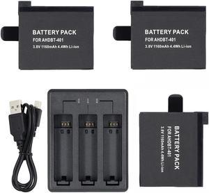 Gopro Hero 4 Battery Replacement Battery (3 Pack) and Rapid 3-Channel Charger for Gopro Hero 4 - NOT for Hero 5