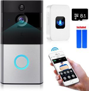 WIFI Video Doorbell Smart Doorbell 720P HD Security Camera with Chime 8G Memory Storage Real-Time Two-Way Talk and Video Night Vision PIR Motion Detection and App Control for IOS and Android