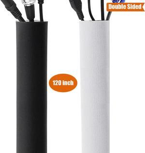 New Design PREMIUM Cable Management Sleeve Best Cords Organizer System for TV Computer Office Home Entertainment DIY Adjustable Black & White Cord Sleeves Wire Cover Concealer Wrap