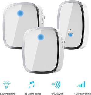 Wireless Doorbell Remote Ring Door Bell Chime 2 Plugin Receivers 1 Push Button