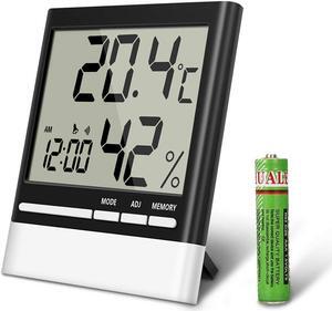 Temperature Hygrometer, Indoor Thermometers Humidity Monitor with LCD Display, Home Digital Dual Wall Alarm Clock with Day, Date - Battery Included