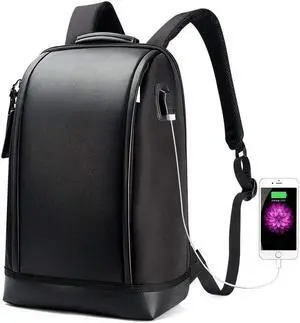 Bopai Business 15.6 inch Laptop Backpack Travel Bag Invisible Water Bottle Pocket Anti-theft Laptop Rucksack with USB Charging Port and Anti-explosion Zipper Water Resistant Travel Anti-thief Men Back