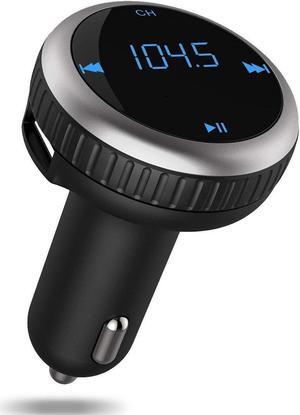 Bluetooth FM Transmitter Car Charger with Smart Locator 5V 2.1A USB Charging Port Wireless In-Car Radio Adapter Car Kit MP3 Player Hands-free Call for iPhone Samsung Smartphone Silver