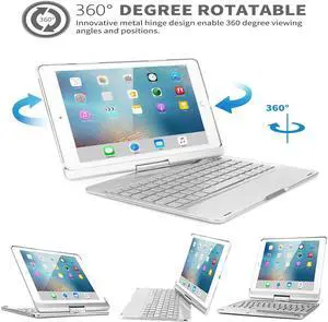 New iPad Pro 10.5 Keyboard Case Protective Ultra Slim Hard Folio Case 360 Rotate Smart Cover with 7 Colors Backlit Auto Wake Sleep Wireless Bluetooth Keyboard for iPad Pro 10.5 inch Model A1701A1709