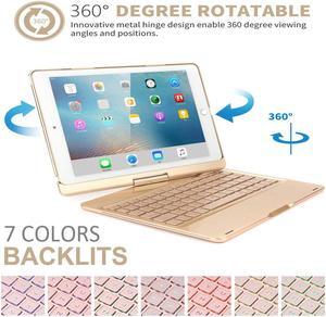 New iPad Pro 10.5 Keyboard Case Protective Ultra Slim Hard Folio Case 360 Rotate Smart Cover with 7 Colors Backlit Auto Wake Sleep Wireless Bluetooth Keyboard for iPad Pro 10.5 inch Model A1701A1709